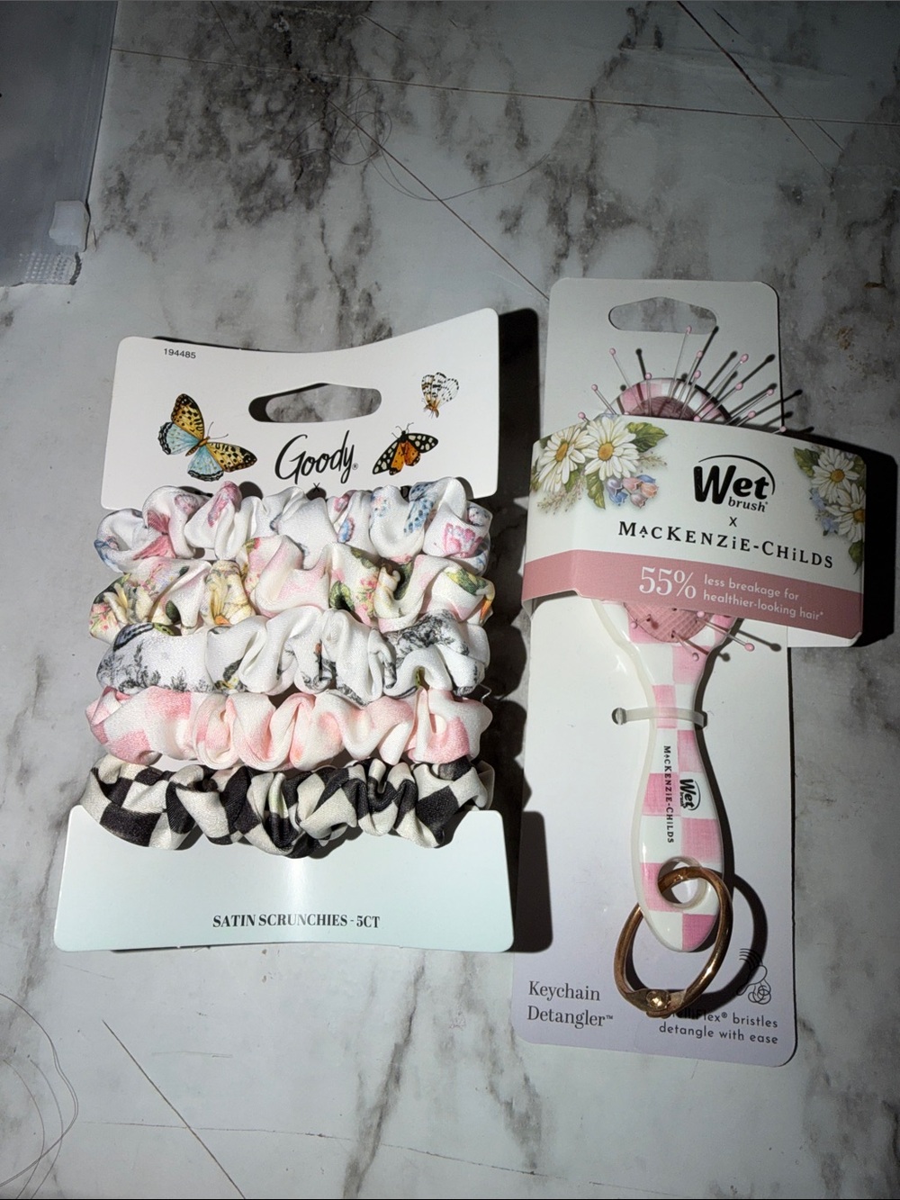 MacKenzie-Childs Kids Satin Scrunchie Set & Pink Keychain Detangler